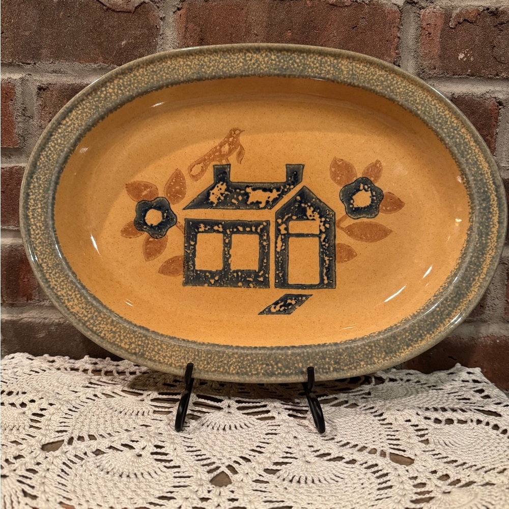 Vintage Pfaltzgraff America serving platter MAFA American Folk art sponge
